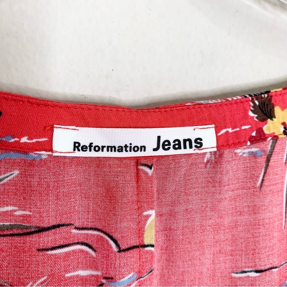 Reformation Denise Midi Dress (Sz XL) Button Down Tencel Red Fiji Print - Picture 11 of 15